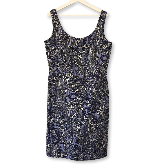 St. John Dresses & Skirts - St. John Purple White Paisley Print Sleeveless Sheath Dress Size 14 Silk Blend